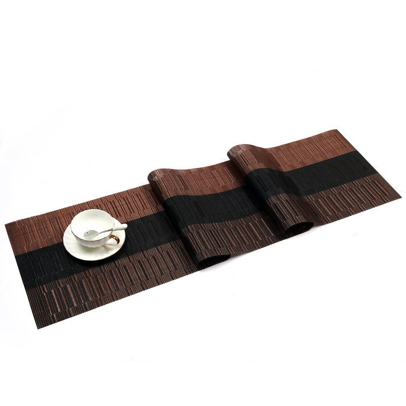 SHACOS Table Runners Woven Vinyl Table Mats 12x71 inch for Kitchen Dining Table Non Slip Washable, Ombre Coffee Black - Image 1